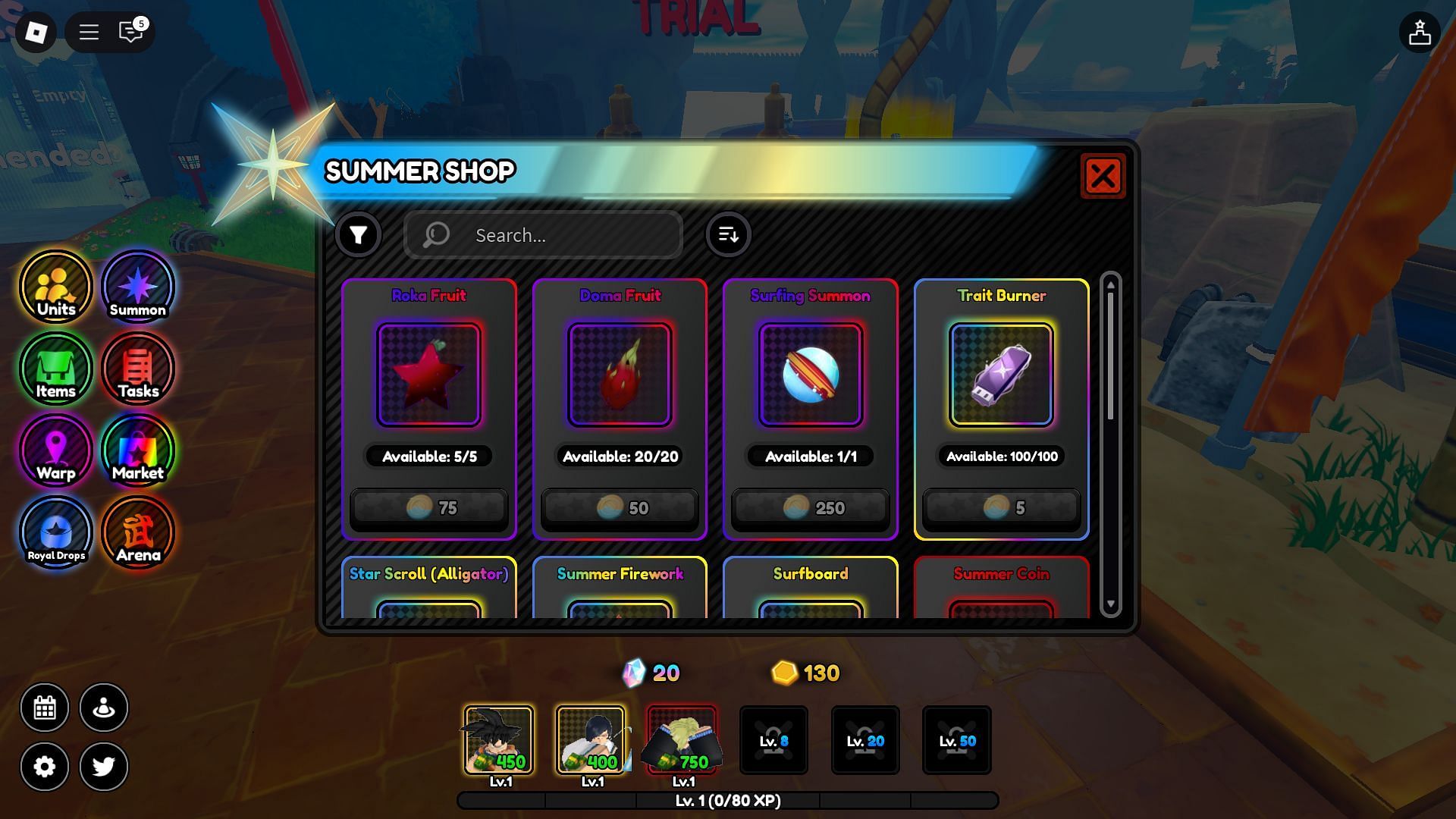 The Summer Event Shop (Image via Roblox)